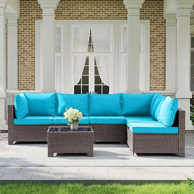 Outdoor Patio Furniture Set 7 Pieces All Weather Rattan Wicker