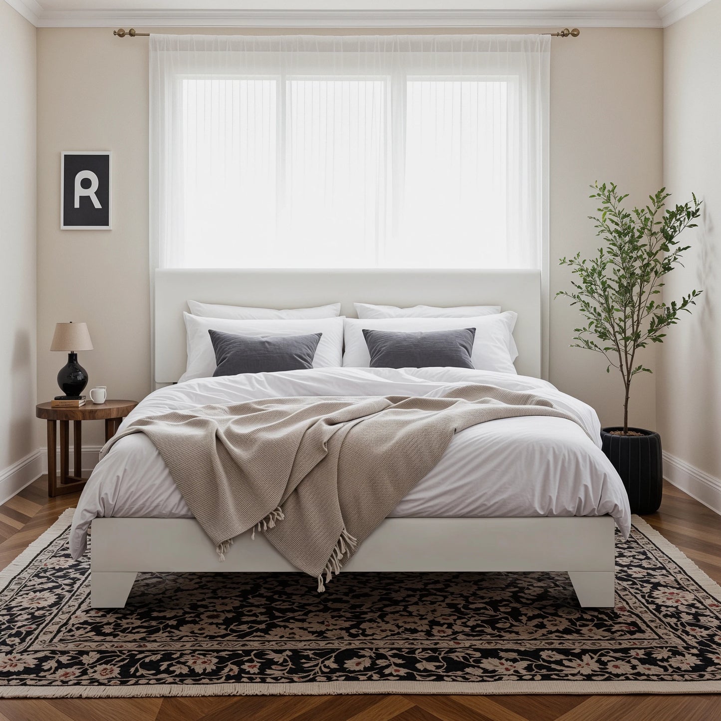 HOOMIC Upholstered Bed Frame With Adjustable Headboard Soft Linen Fabric