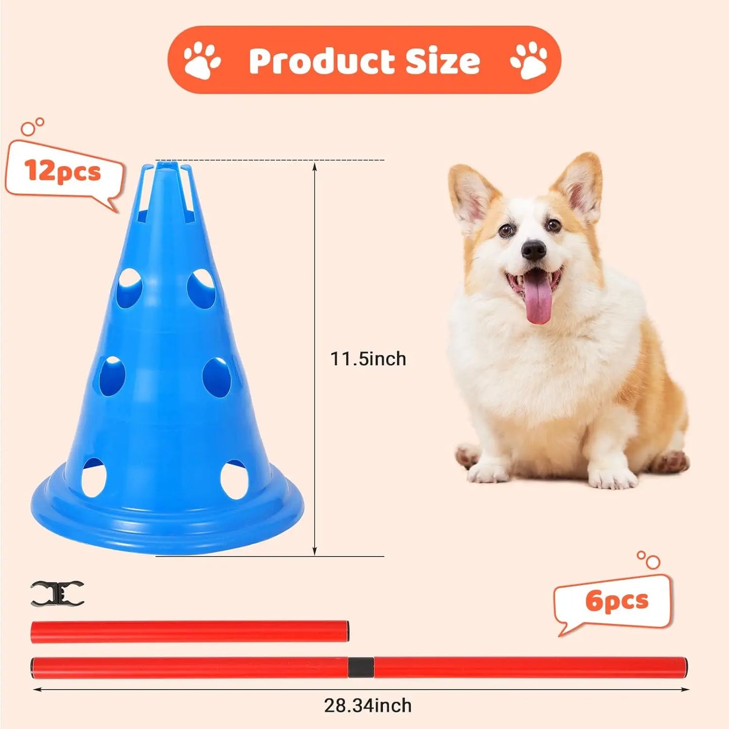 HiMISS Dog Agility Hurdle Cone Set Training Course Kit With 12 Cones