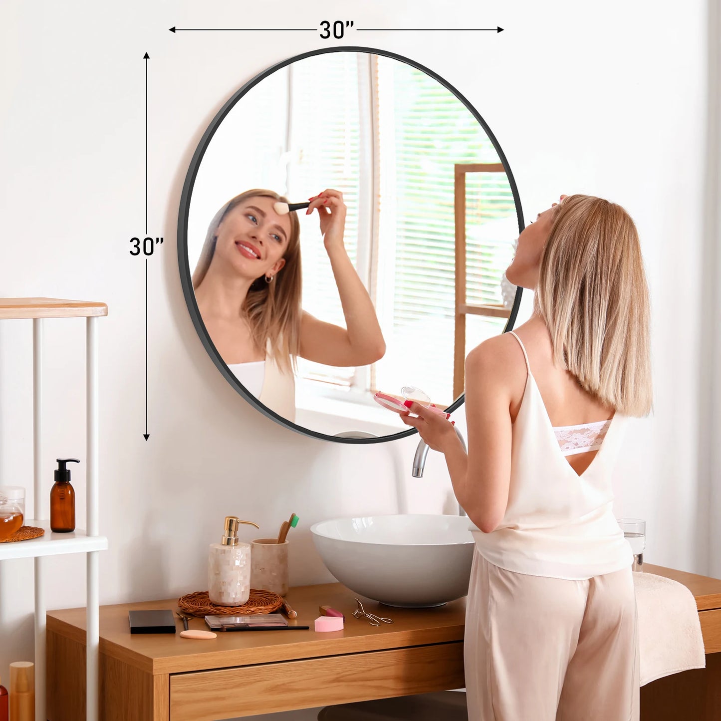 JHK Vanity Mirror Matte Metal Framed Round Wall Mirror
