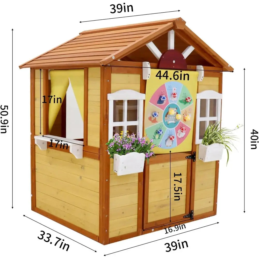Wooden Play Cottage For Children With Functional Doors And Windows