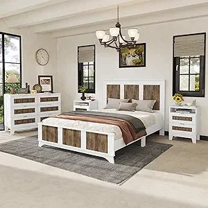 MKDK 4 Piece Queen Bedroom Set With Platform Bed Dresser