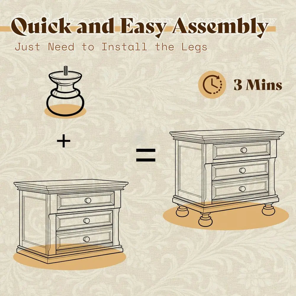 Solid Wood Bedroom Set With Queen Bed Frame And Nightstands