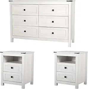 RBXC 6 Drawer Dresser And 2 Nightstands Set For Bedroom