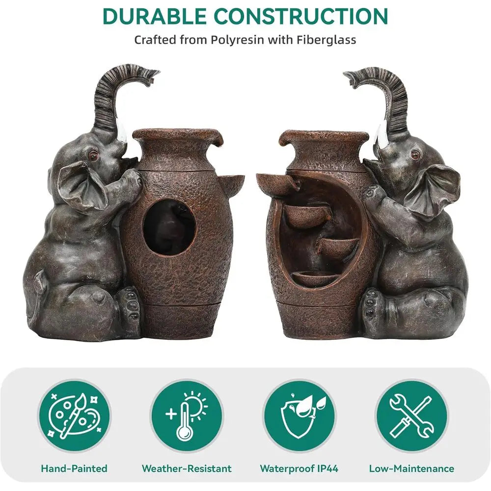 Elephant Jar Outdoor Water Feature With Cascading Waterfall For Garden