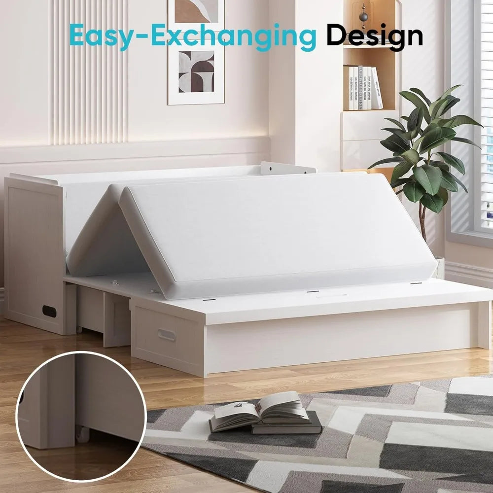 Murphy Bed With Tri-Folding Mattress Charging Station And Storage Drawers