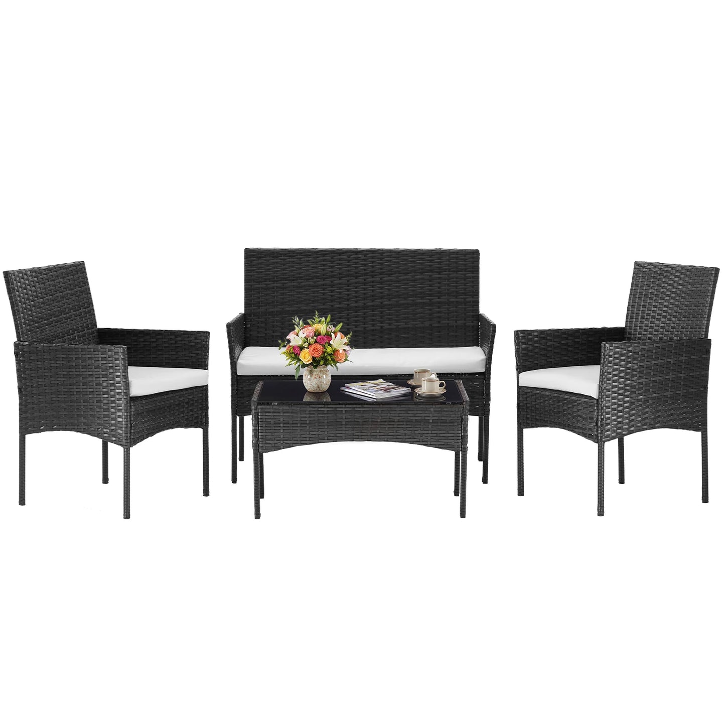 4-Piece Patio Furniture Set Weather-Resistant Rattan Wicker Conversation Set