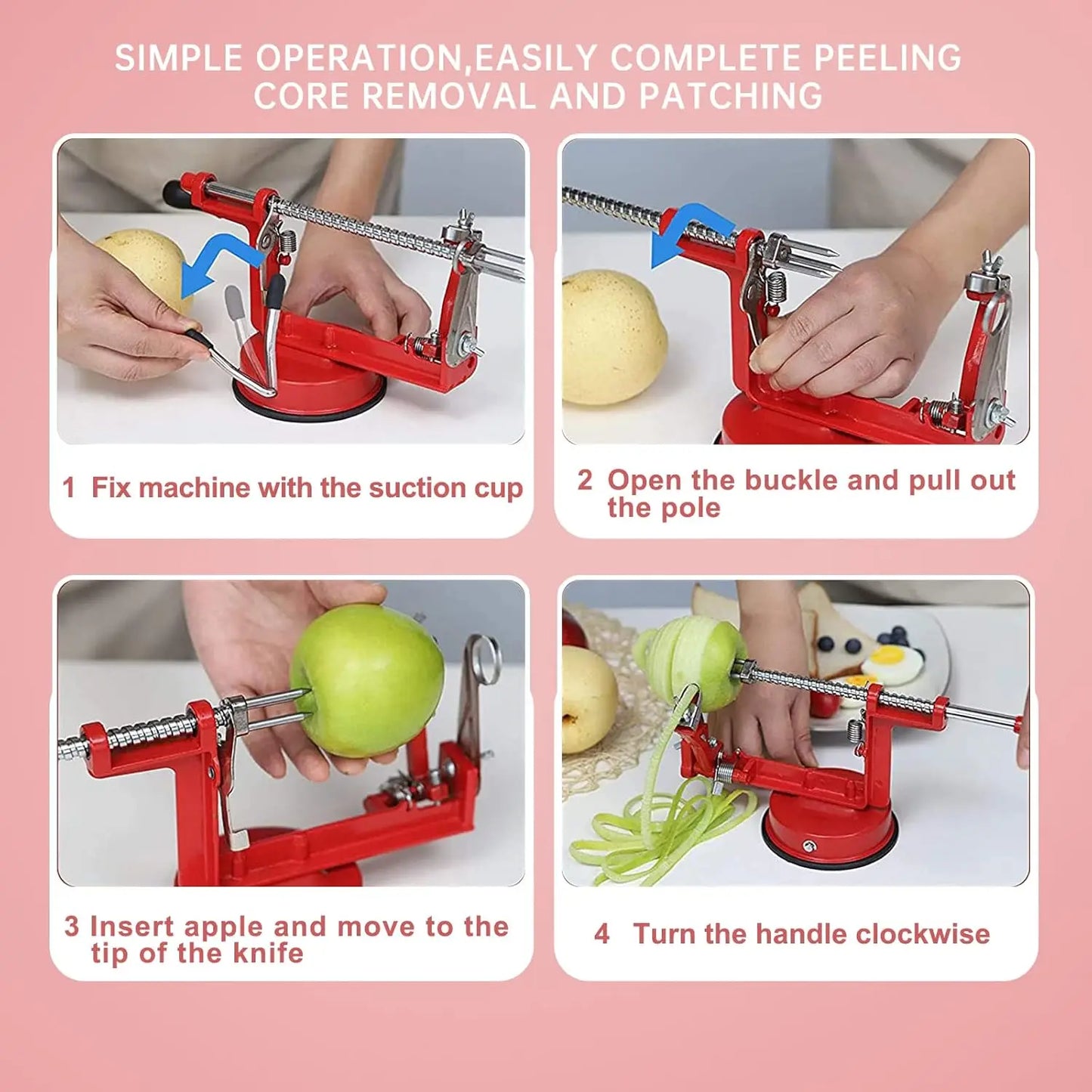 Apple Peeler Slicer Corer 3 In 1 Stainless Suction Cup