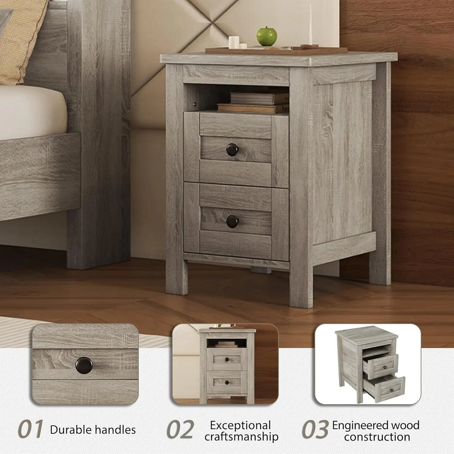 3 Piece Farmhouse Style Bedroom Set With Barn Door Bed