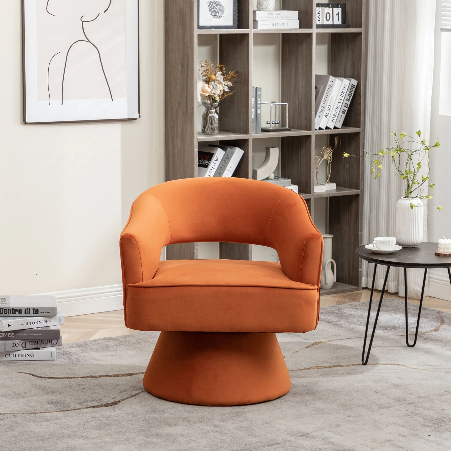 Modern Velvet Swivel Arm Chair For Living Room And Bedroom