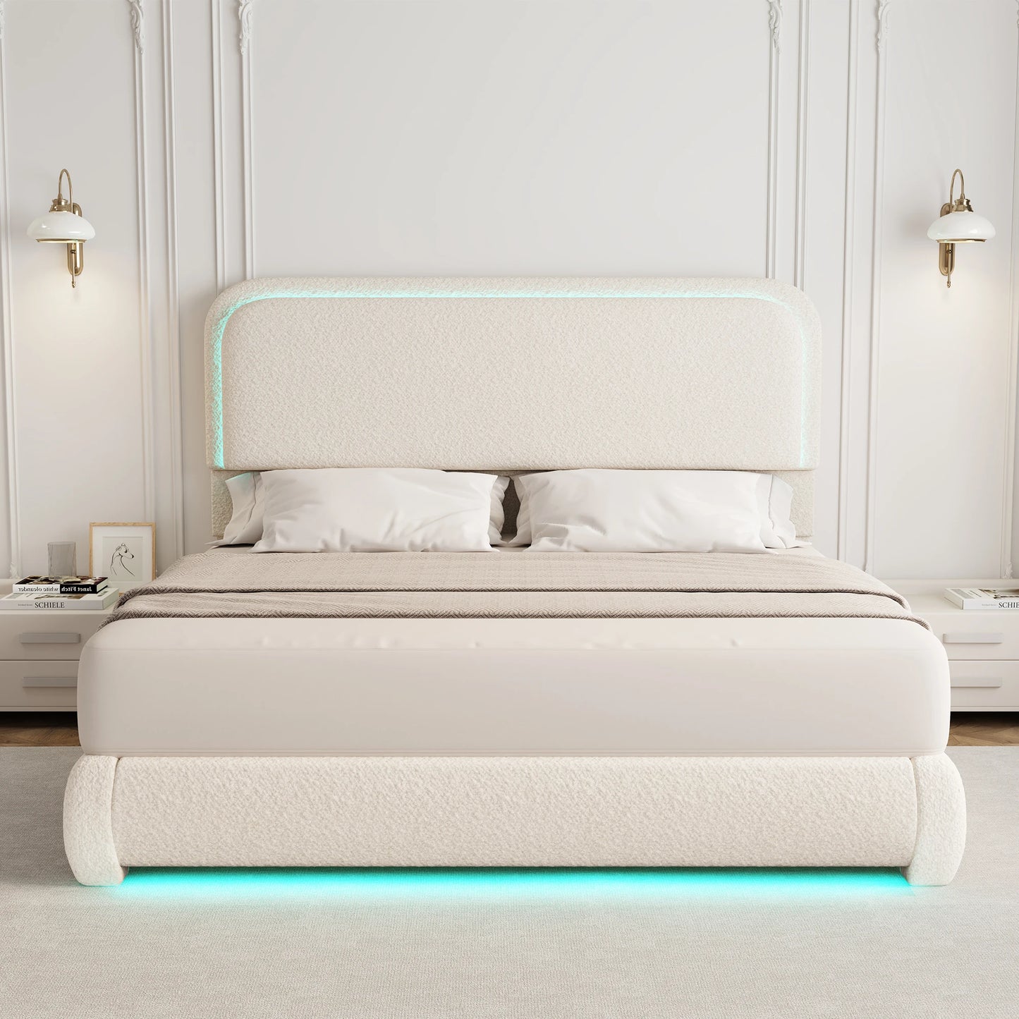 SIBEDS LED Bed Frame With Storage Drawers And Rounded Headboard