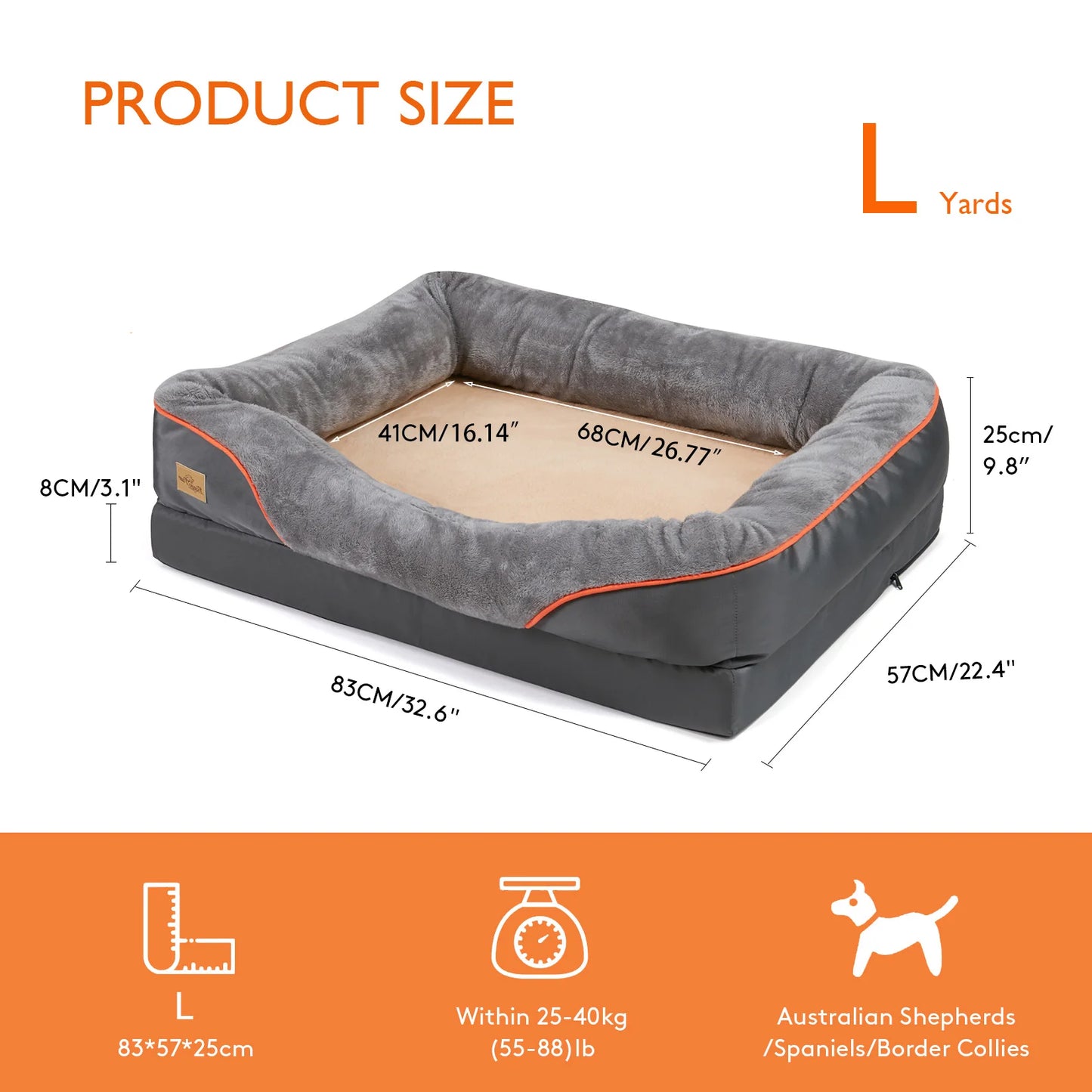 BINGOPAW Orthopedic Dog Bed Memory Foam Quilted Bolstered Sofa