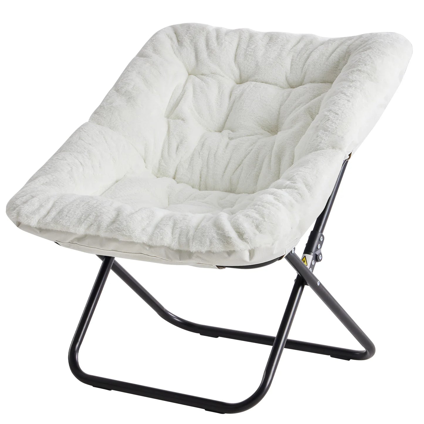 JHK Cozy Faux Fur Saucer Chair Foldable Metal Frame