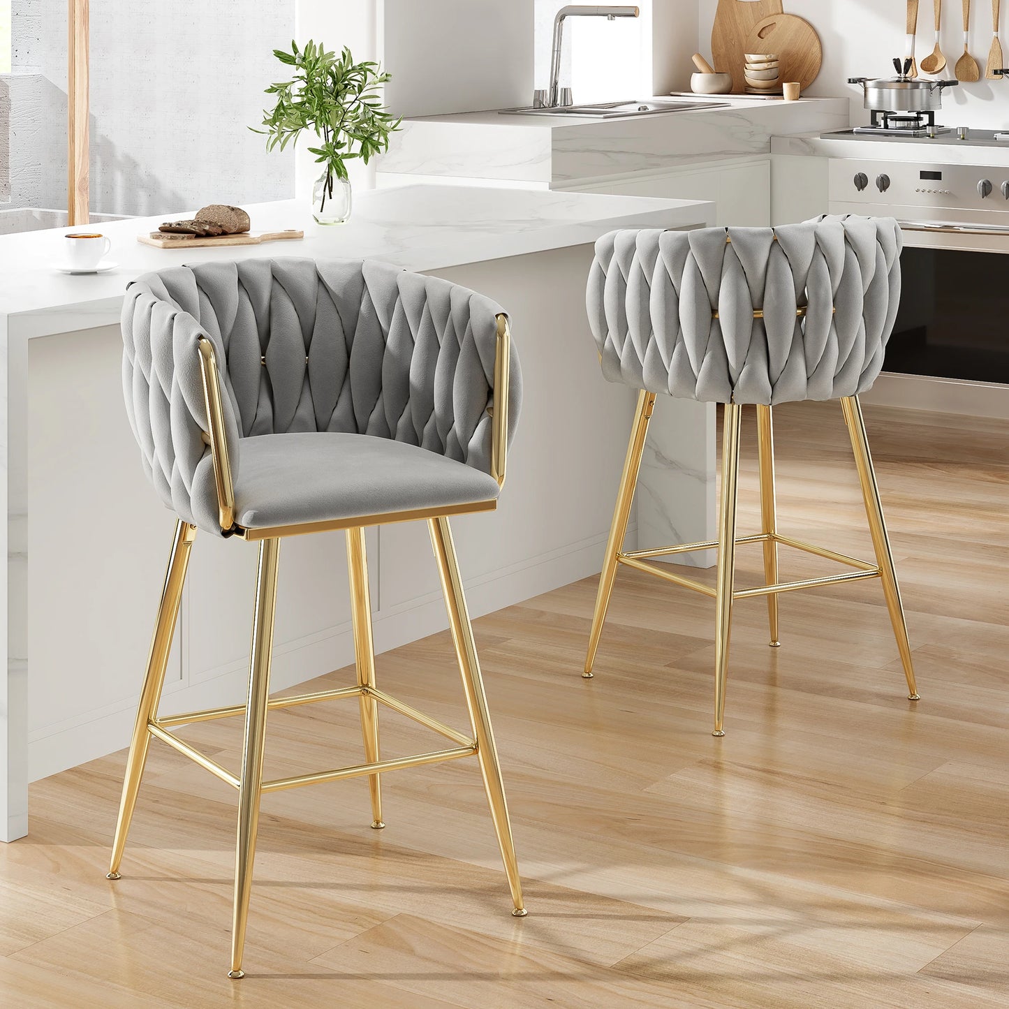 FARINI Set Of 2 Bar Stools With Back Modern Mid-Century