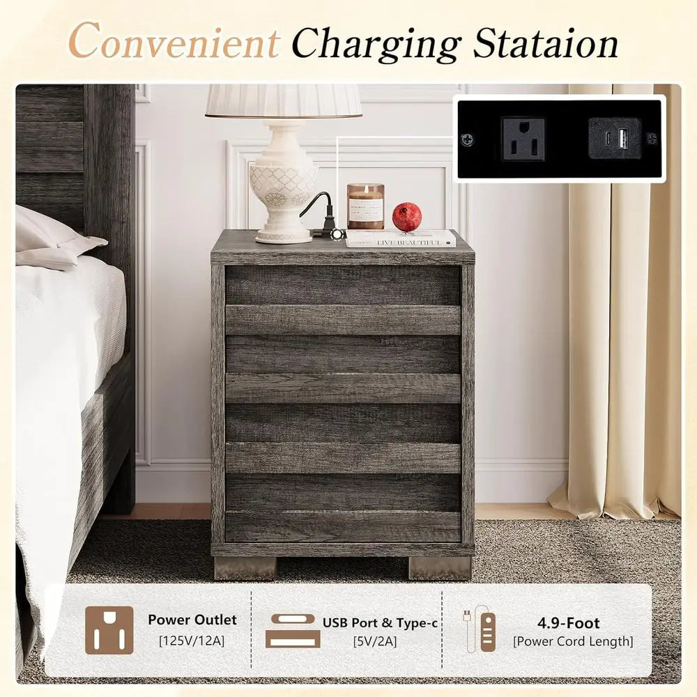 Farmhouse Bedroom Set With Bed Frame And Two Nightstands