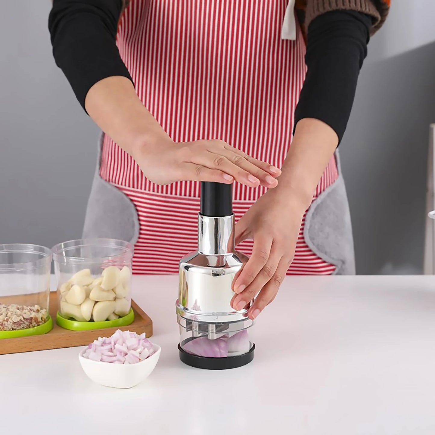 Manual Food Chopper Handheld Slap Press Mincer For Garlic Onions