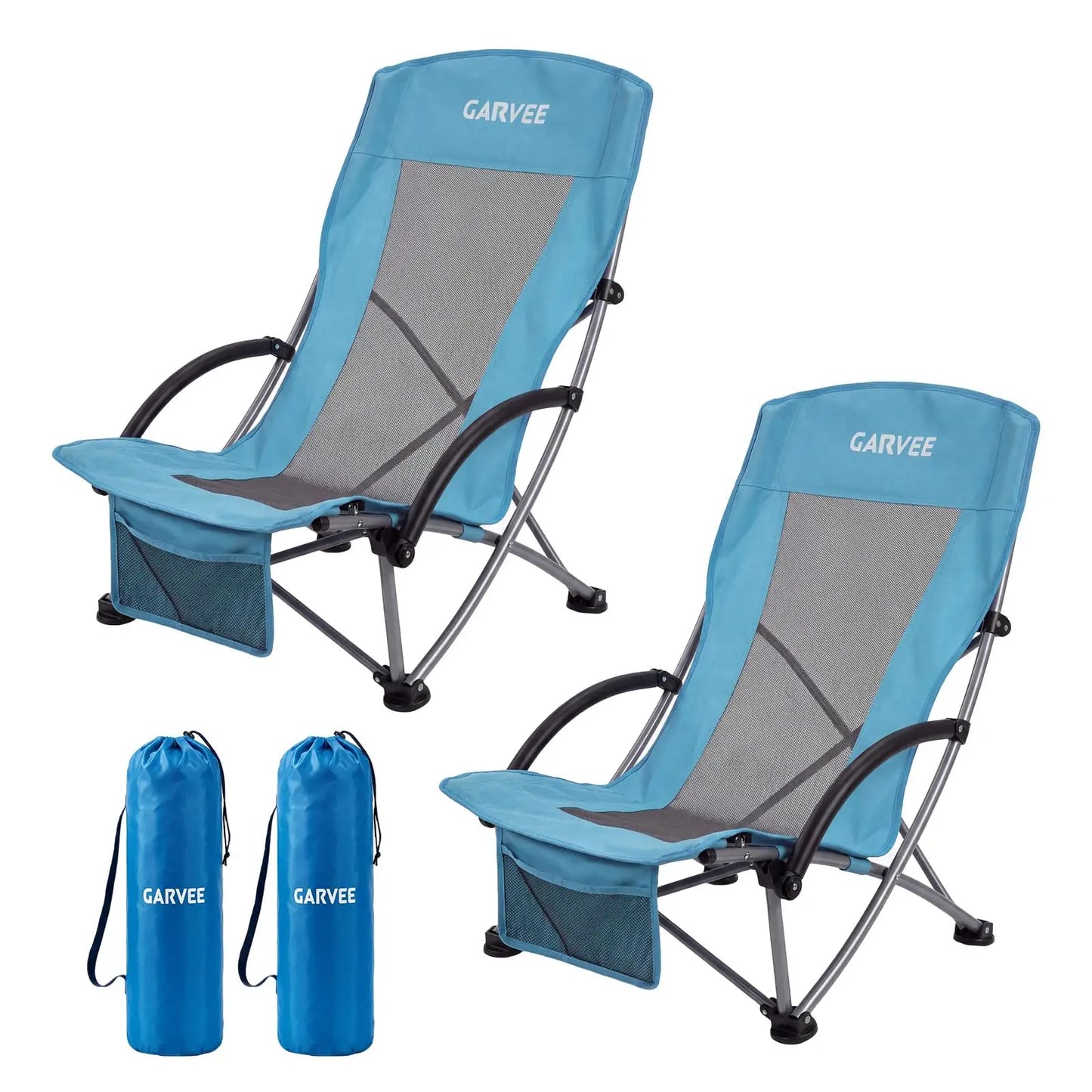 HiMISS High Beach Chair 2 Pack Folding Wide Cup Holder