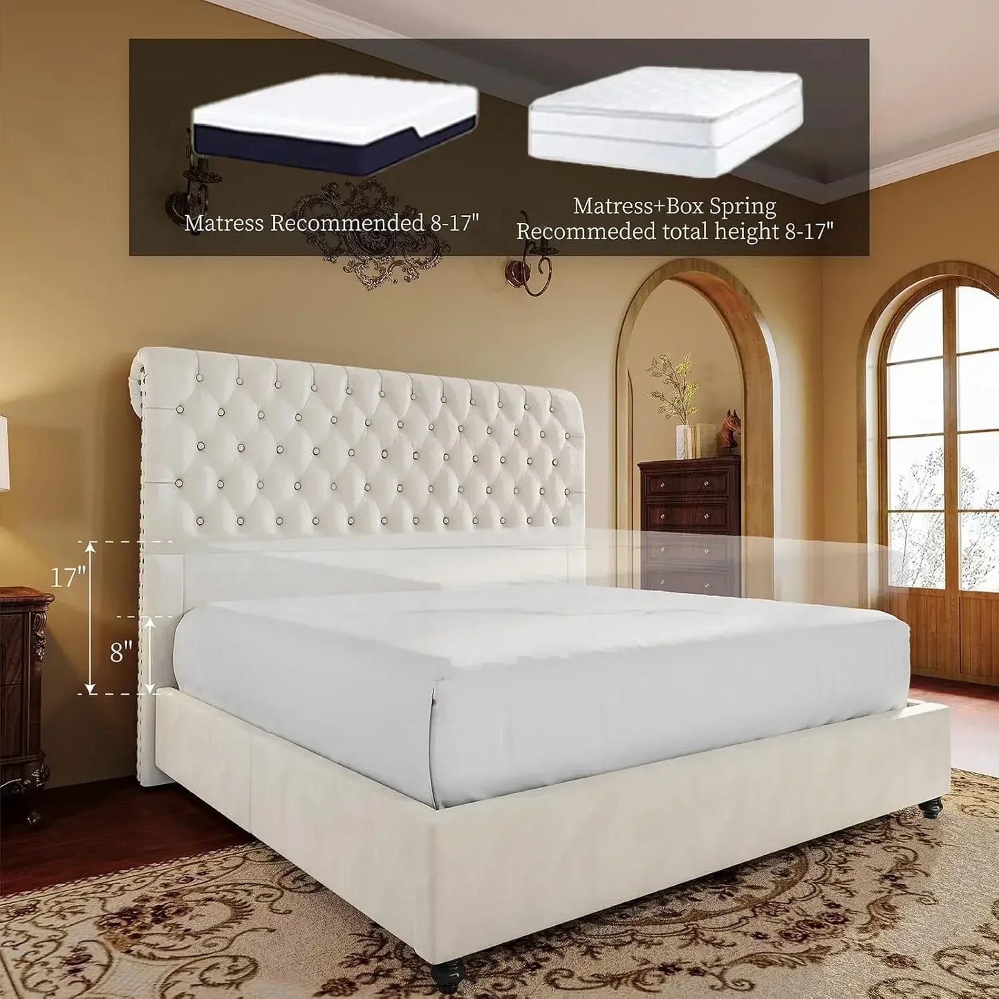 Upholstered Platform Bed With Tall Sleigh Headboard
