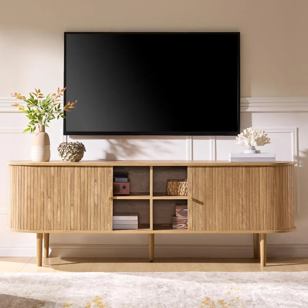 Mid Century Modern Wood TV Stand With Storage Console