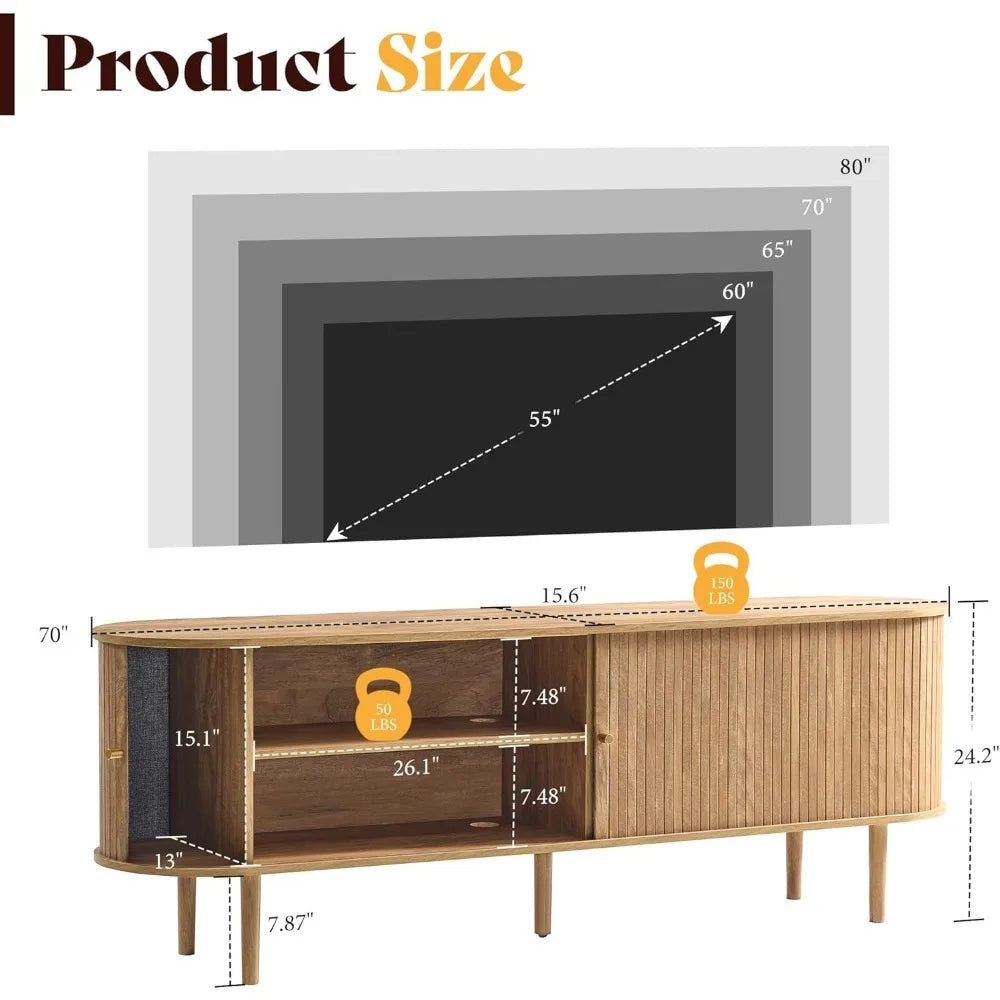 Mid Century Modern Wood TV Stand With Storage Console