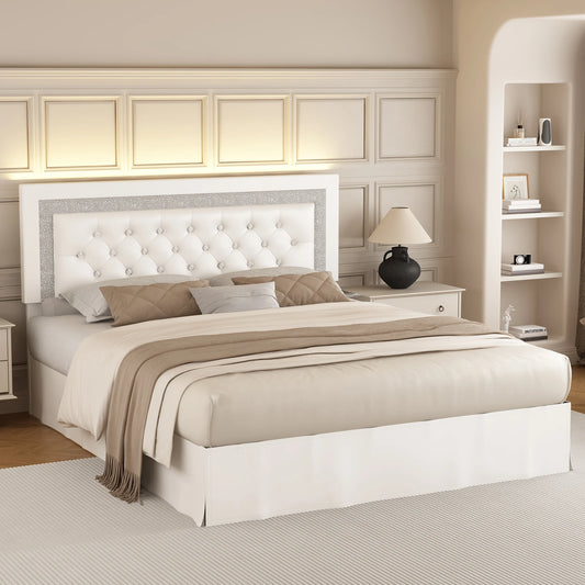 SIBEDS Bed Frame With LED Lights And Adjustable Tufted Headboard