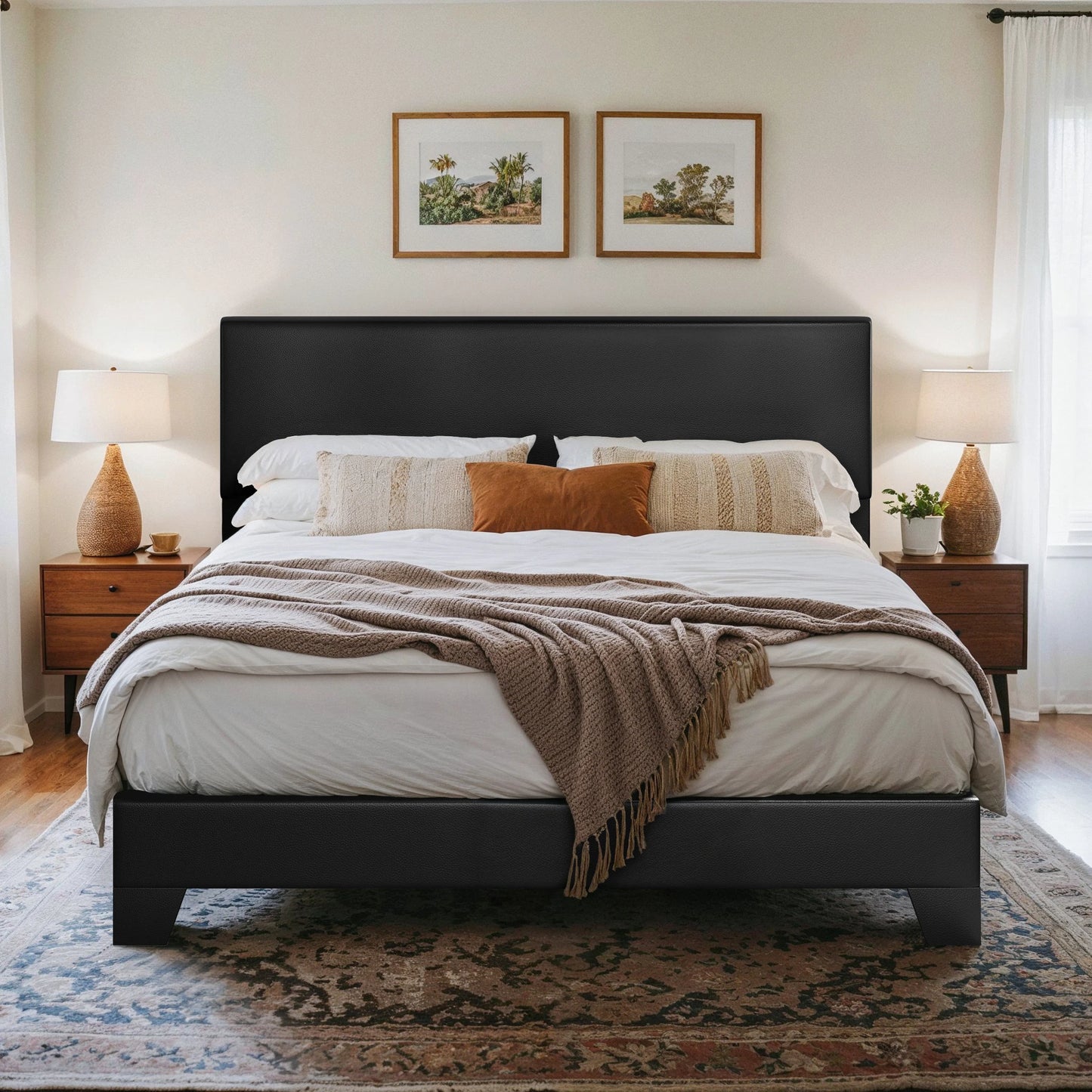 HOOMIC Upholstered Bed Frame With Adjustable Headboard Soft Linen Fabric