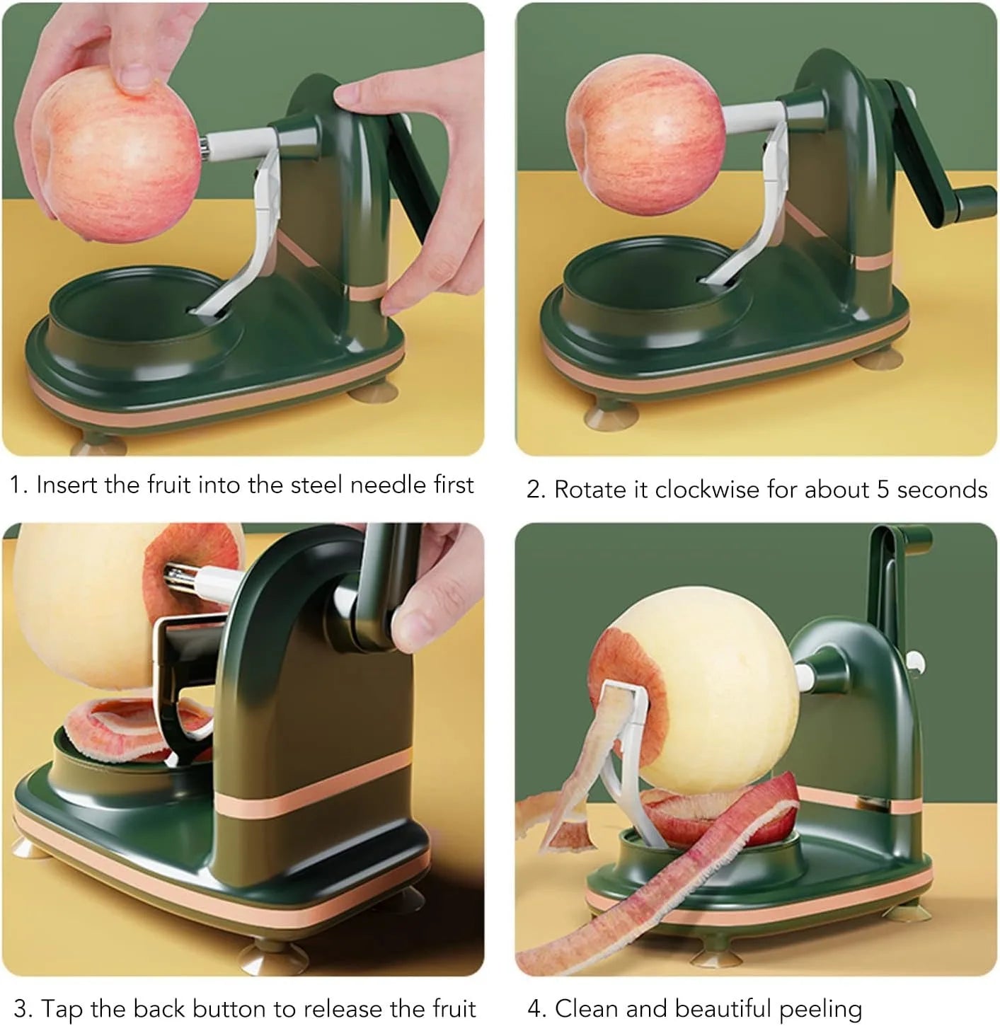 Apple Peeler Slicer Corer With Suction Grip Stainless Steel Blade