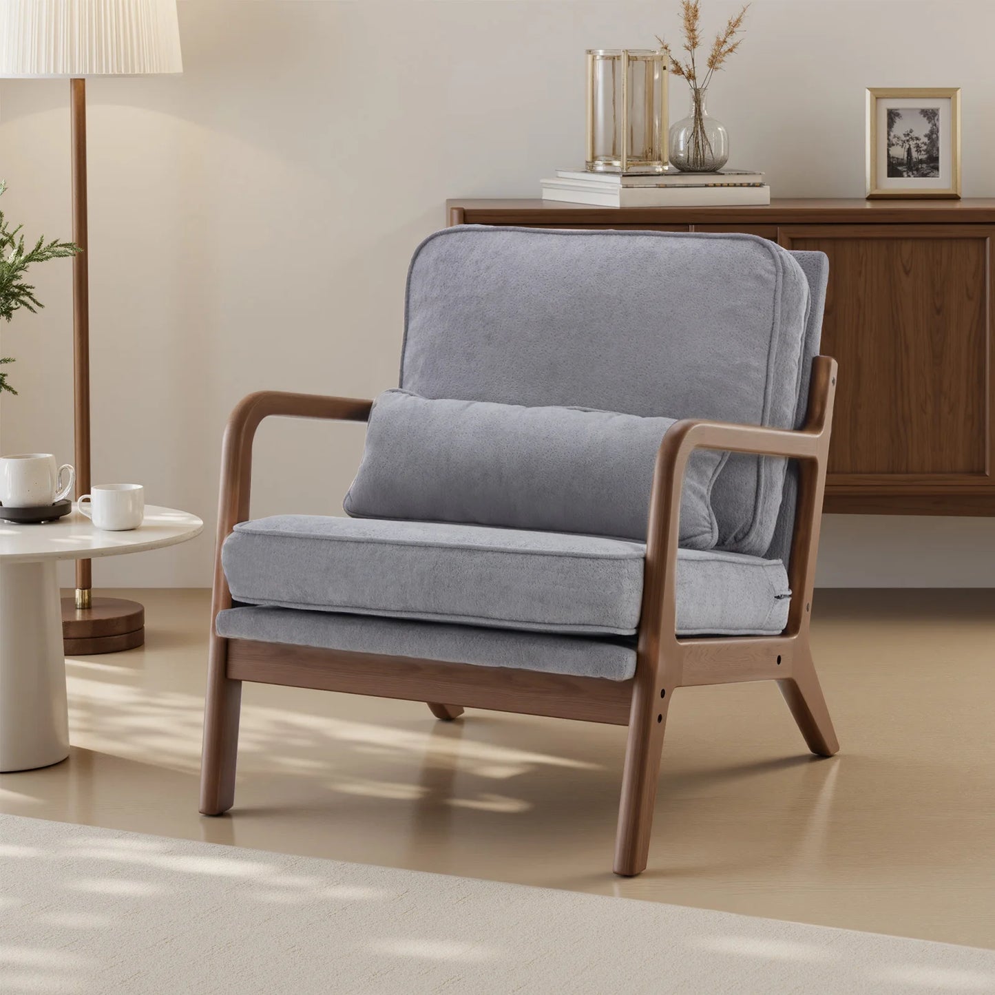 JHK Mid Century Modern Chair With Wooden Frame And Arms