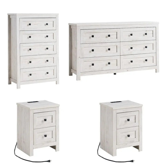 4 Piece Rustic Farmhouse Bedroom Set With Dresser And Nightstands