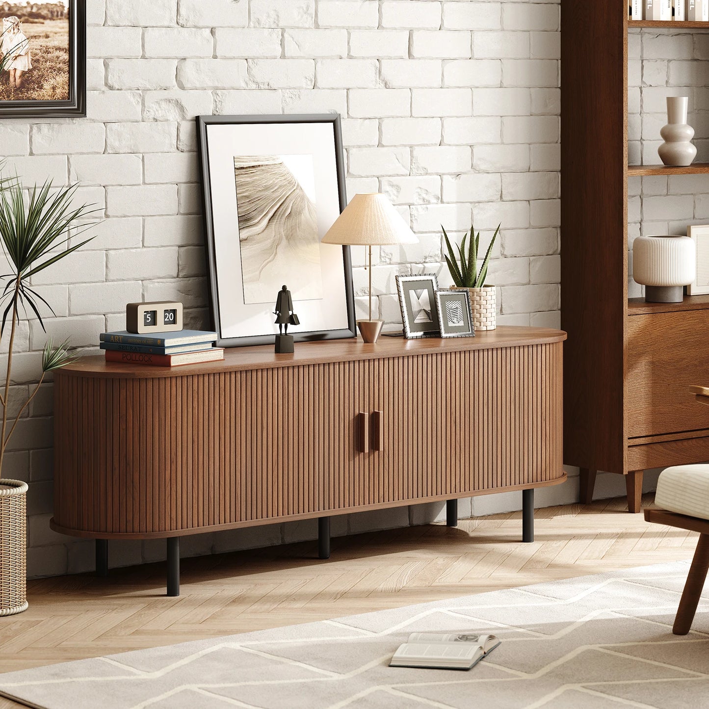 TV Stand With Power Outlet Entertainment Center And Sliding Doors