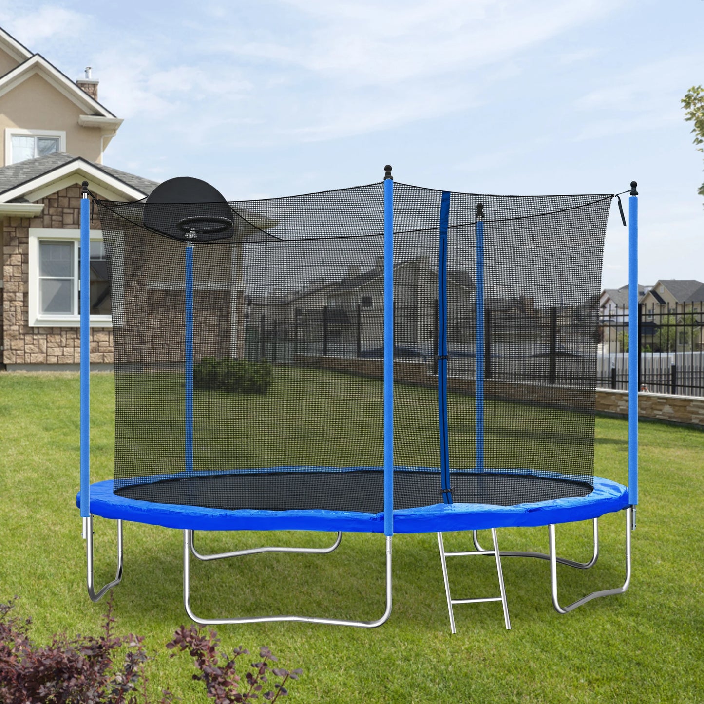 Outdoor Trampoline For Adults And Kids With Basketball Hoop