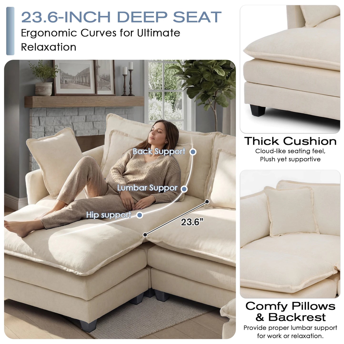 Redlife Modular Sectional Sofa With Ottoman Solid Wood Frame