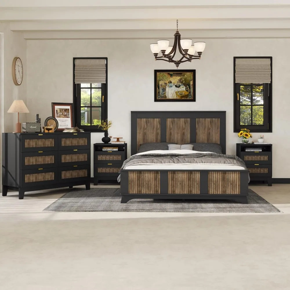 MKDK 4 Piece Queen Bedroom Set With Platform Bed Dresser