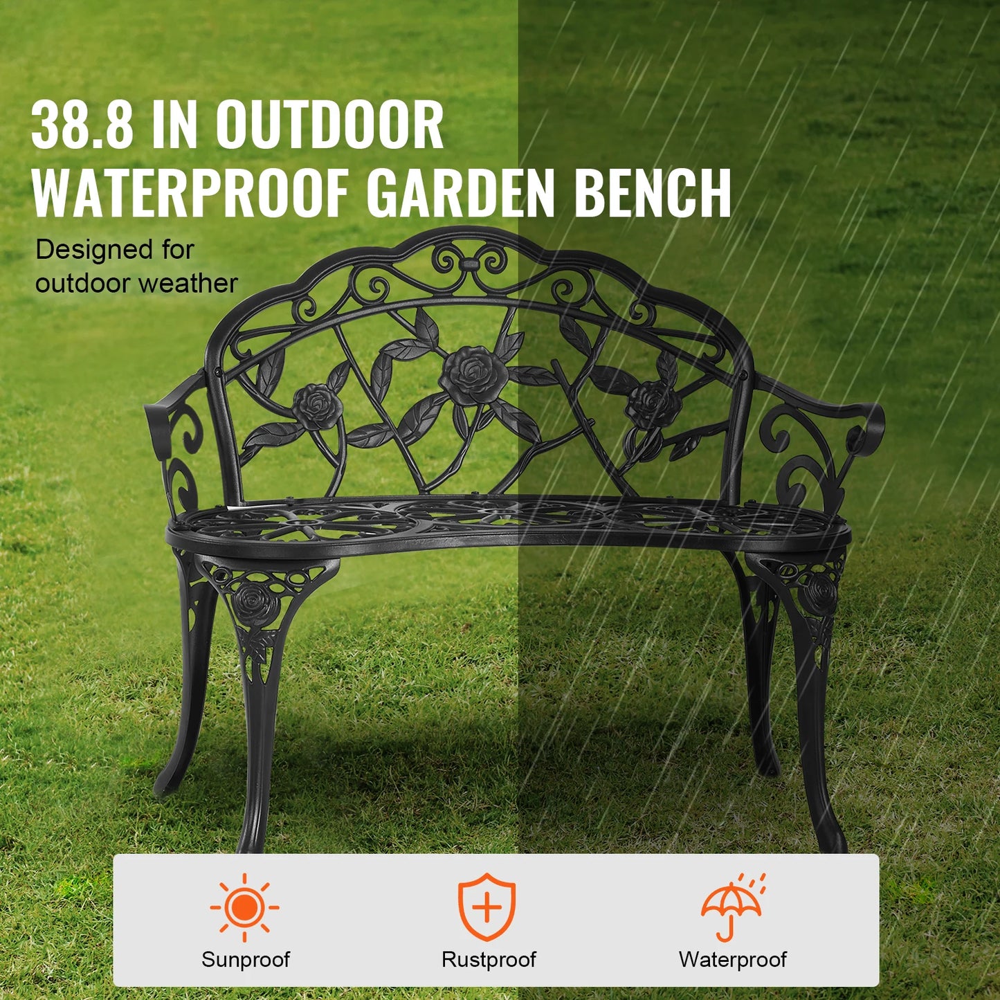 SucceBuy Outdoor Bench Wood And Metal Garden Seat For Outdoors