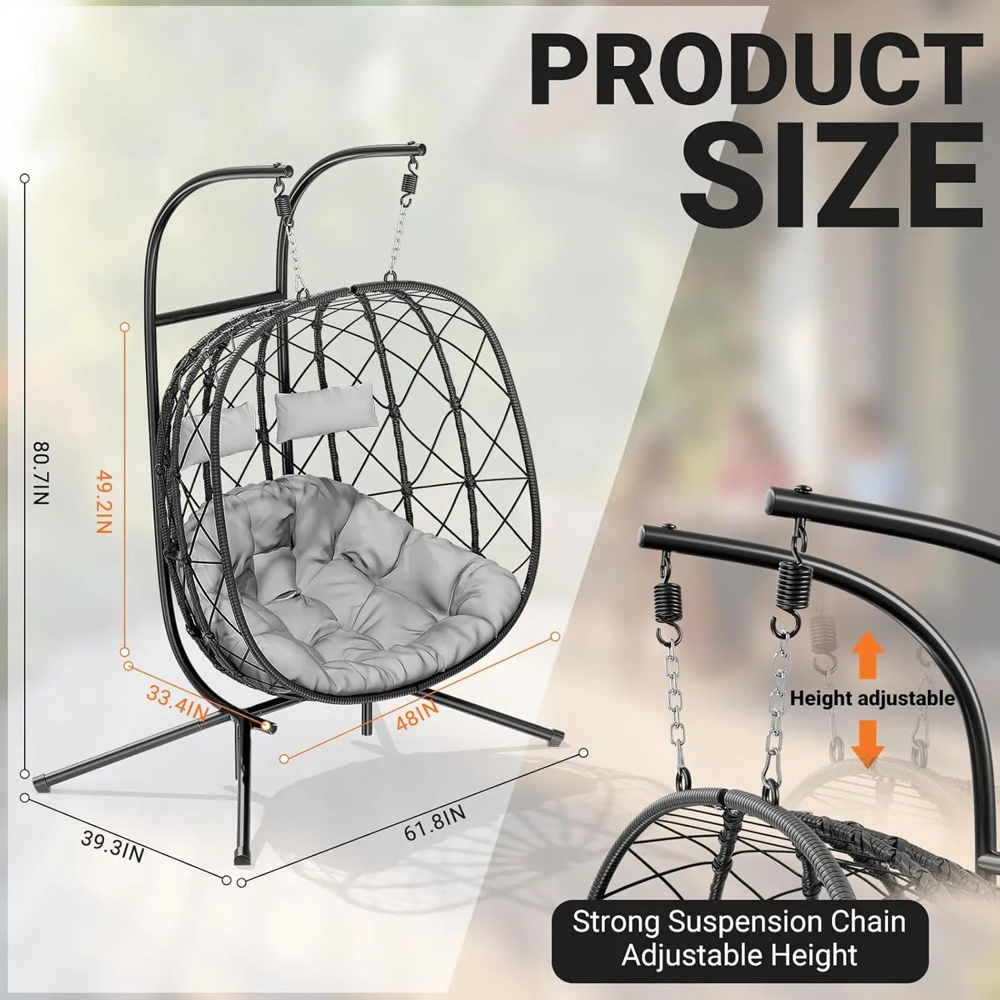 Double Egg Swing Chair With Stand For Two Outdoor Patio