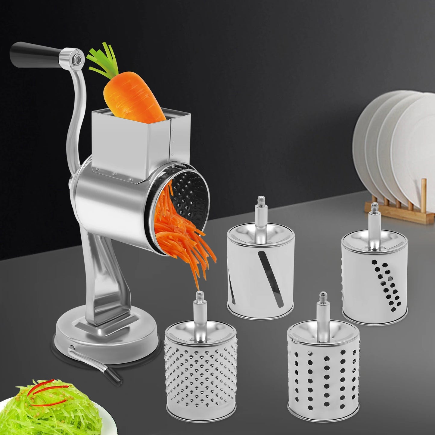 Rotary Grater With Five Blades Stainless Steel Manual Grinder
