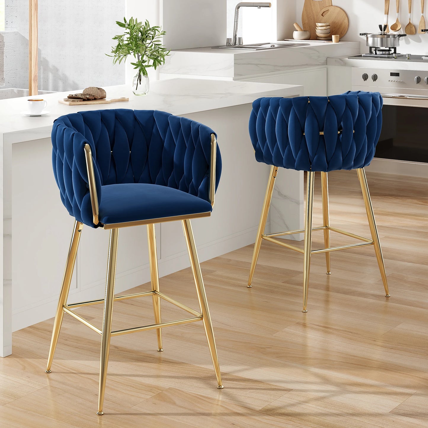 FARINI Set Of 2 Bar Stools With Back Modern Mid-Century