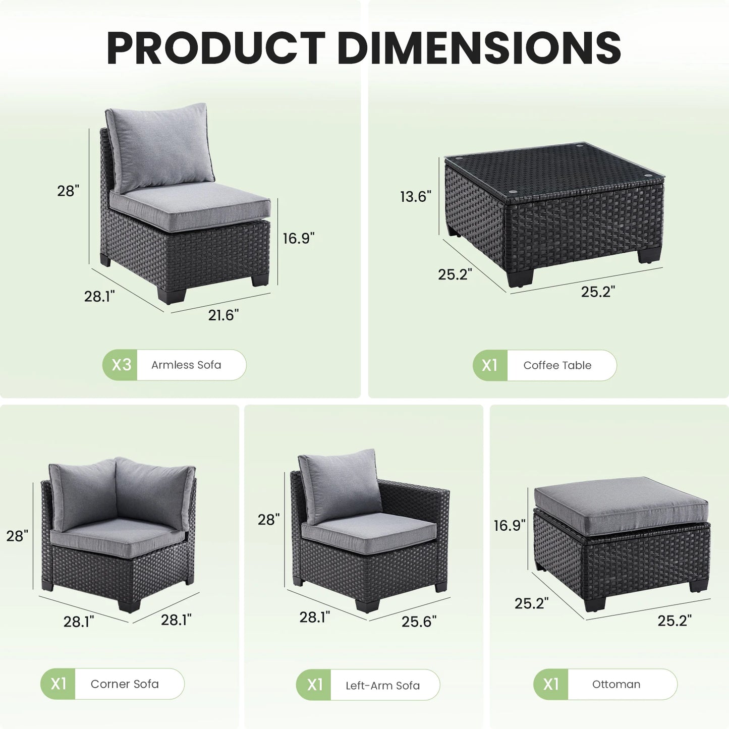 Farini Patio Rattan Sectional Sofa Set Outdoor Furniture Ottoman