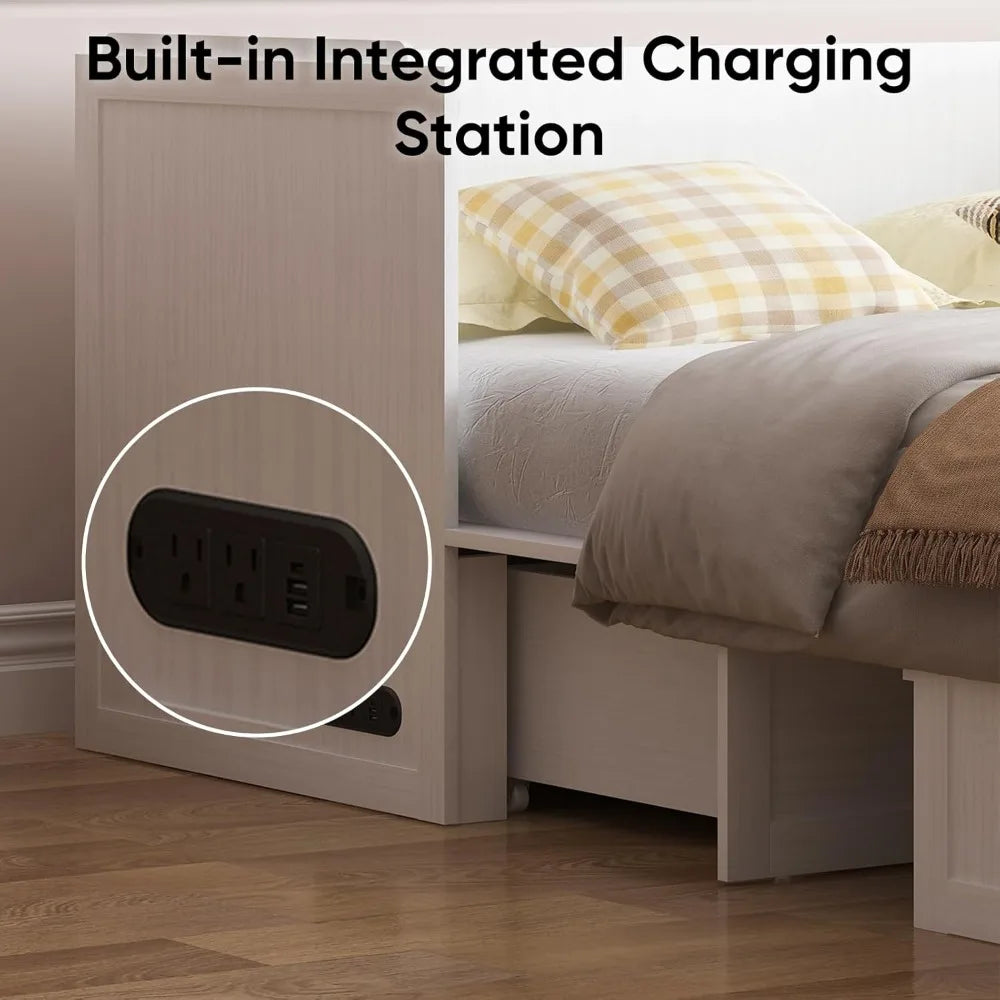 Murphy Bed With Tri-Folding Mattress Charging Station And Storage Drawers