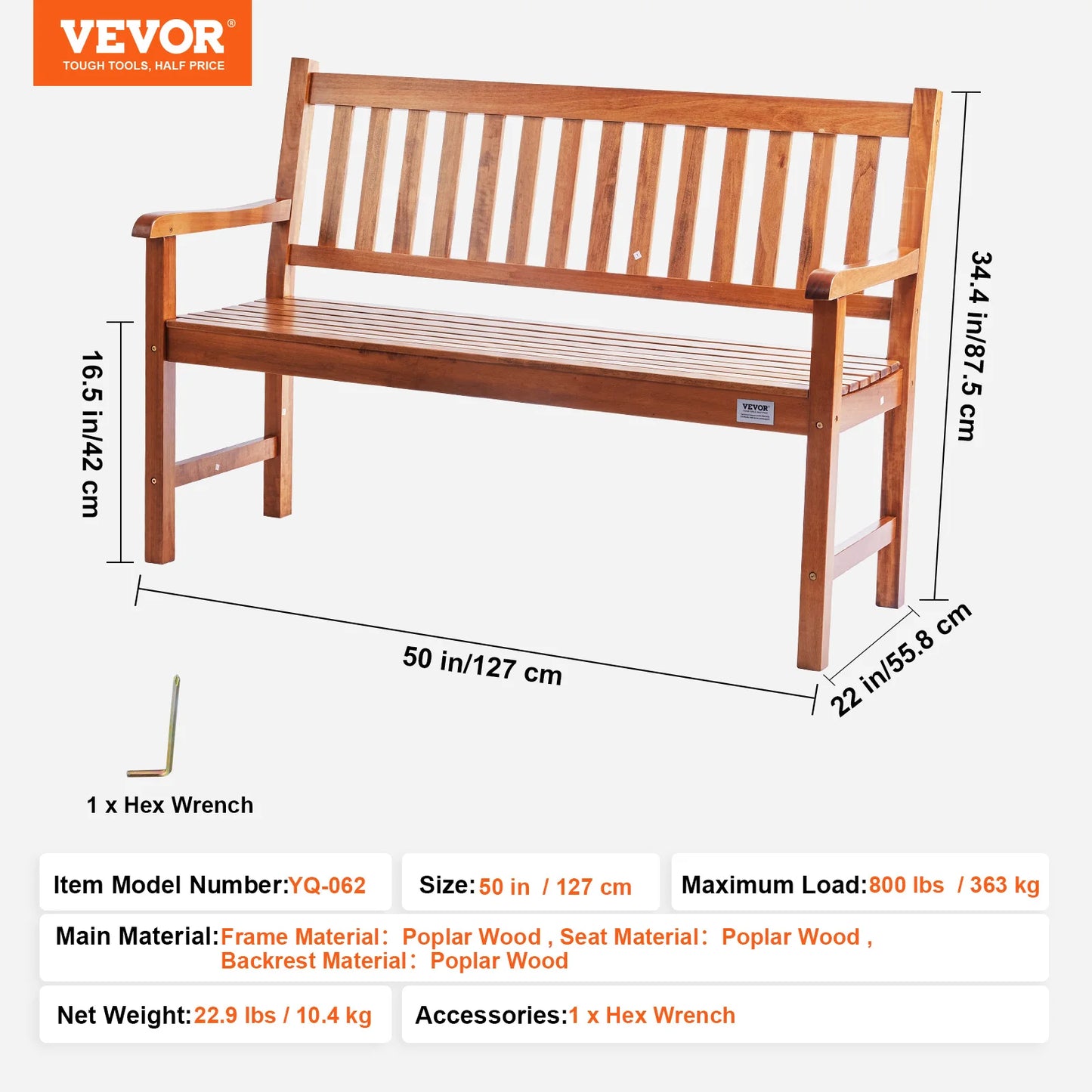 SucceBuy Outdoor Bench Wood And Metal Garden Seat For Outdoors