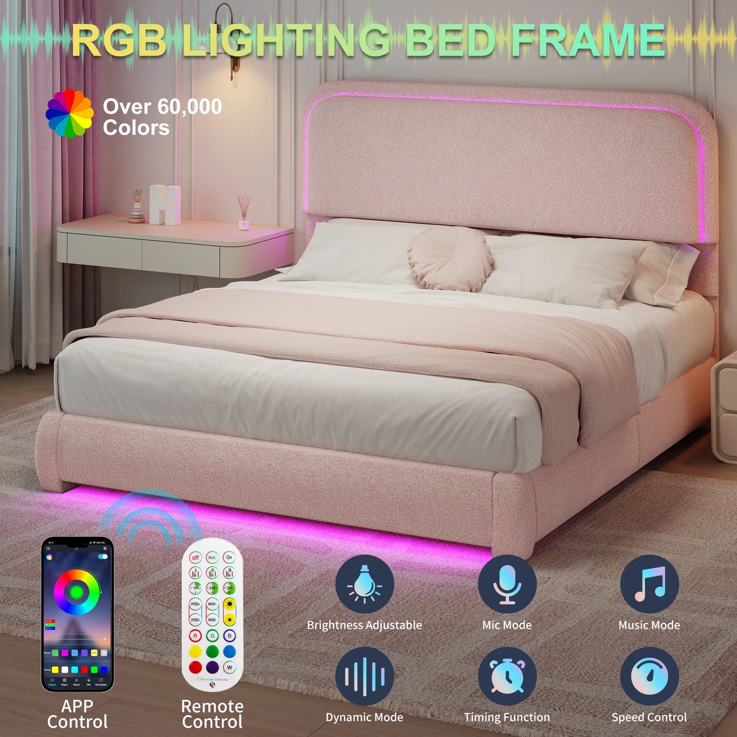 SIBEDS LED Bed Frame With Storage Drawers And Rounded Headboard