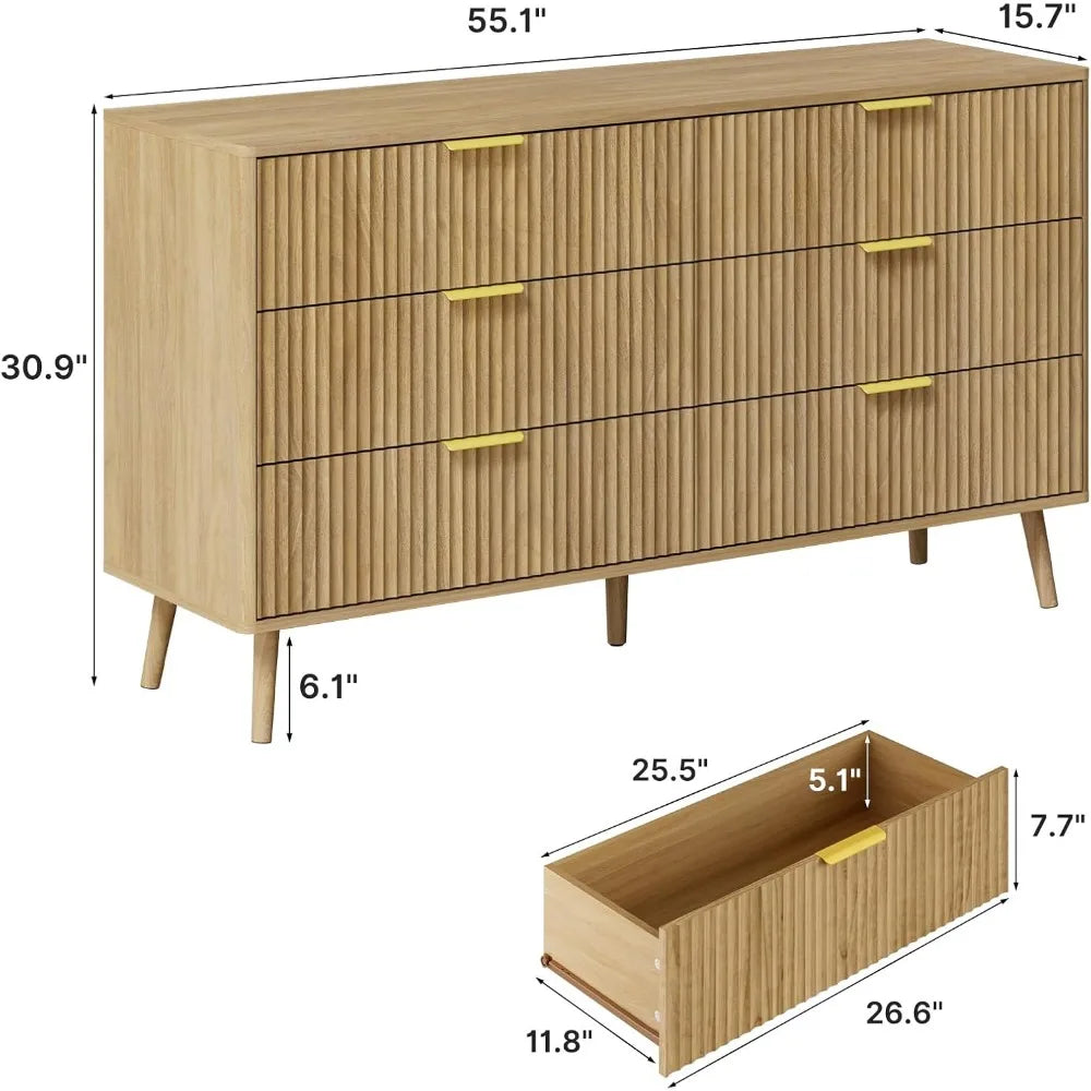 RBXC Oak Dresser Nightstand Set Modern 3-Piece Bedroom Furniture