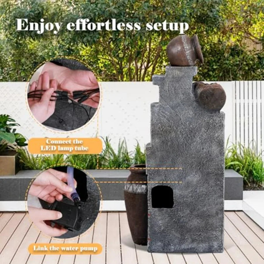 Outdoor Water Fountain 6-Tier Cascading Garden Fountain With LED