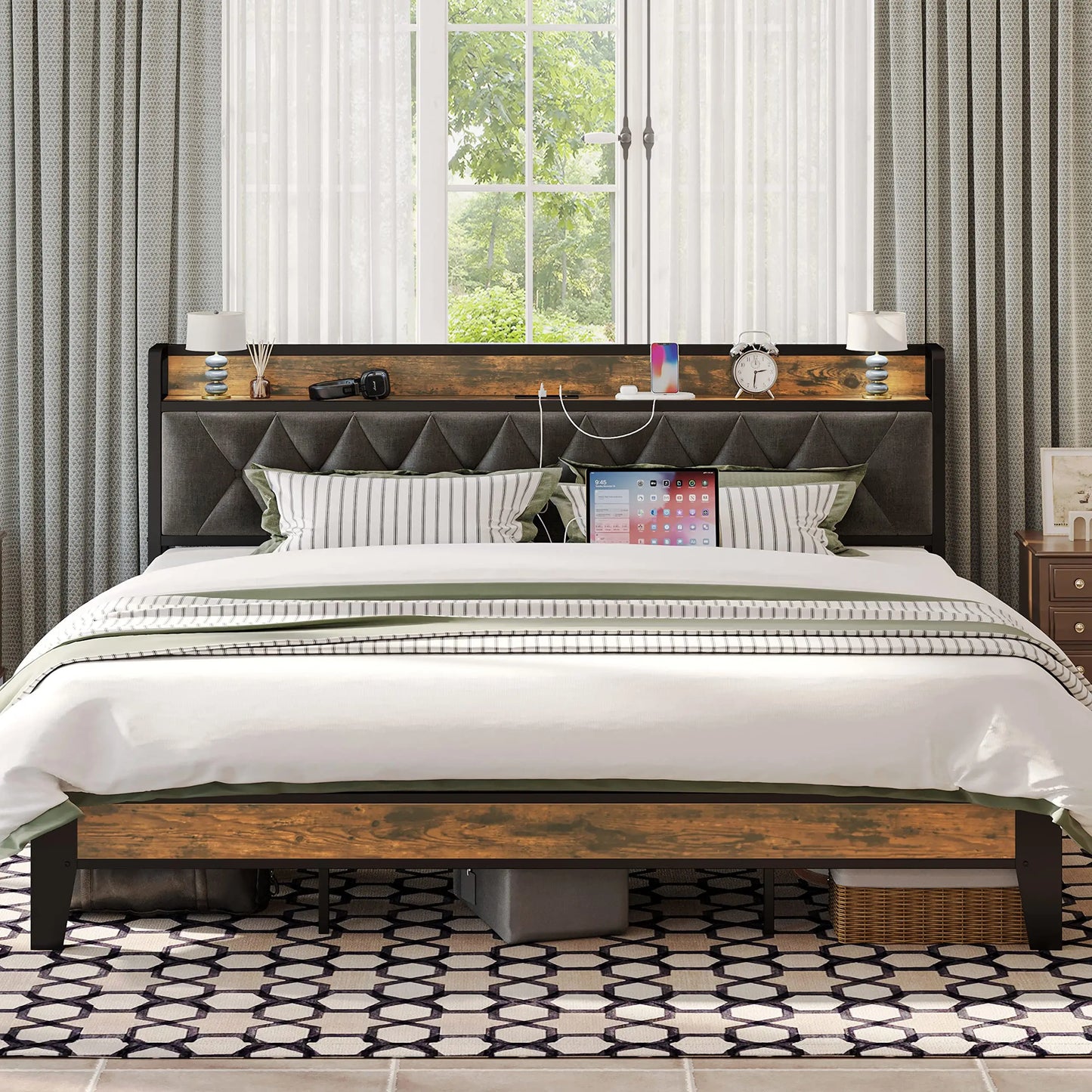 Anctor Bed Frames With Storage Headboard And Outlets
