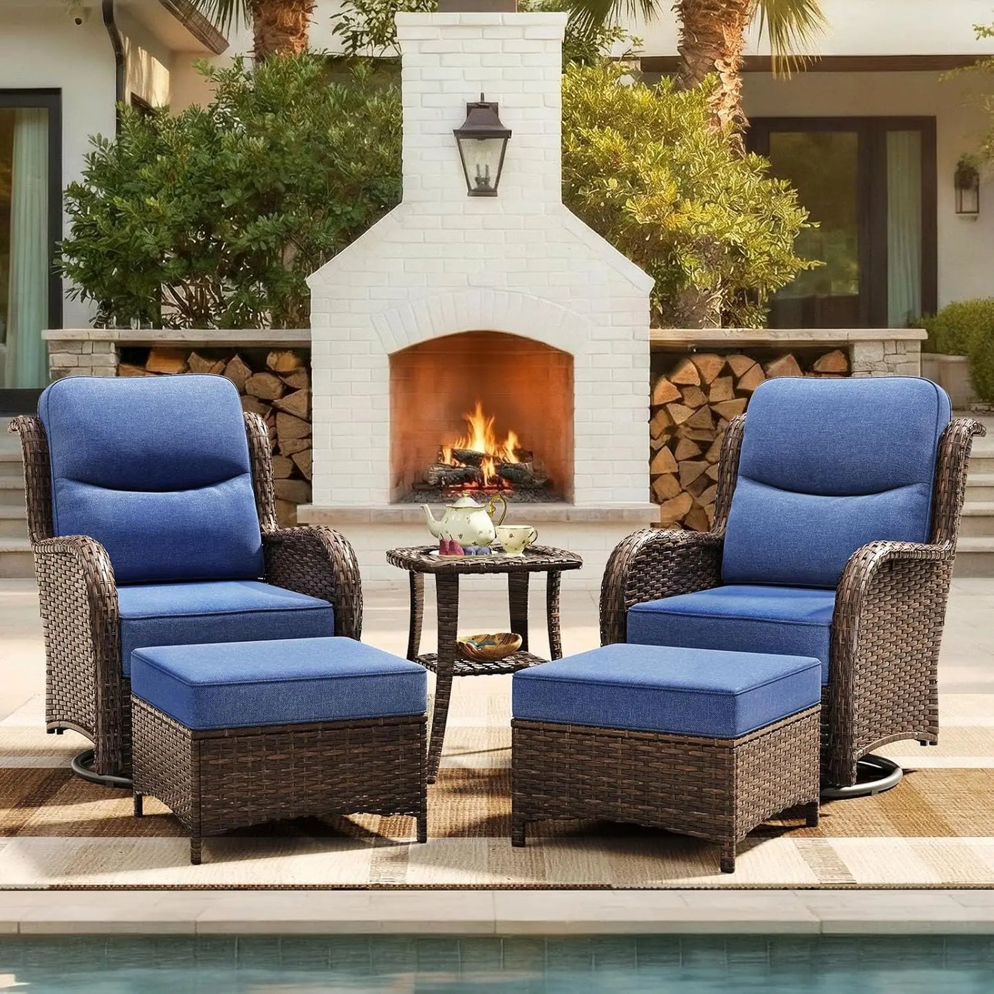Rattan Patio Furniture Set 5 Piece Outdoor Wicker Cushioned Chairs