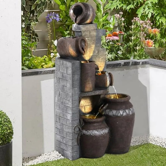 Outdoor Water Fountain 6-Tier Cascading Garden Fountain With LED