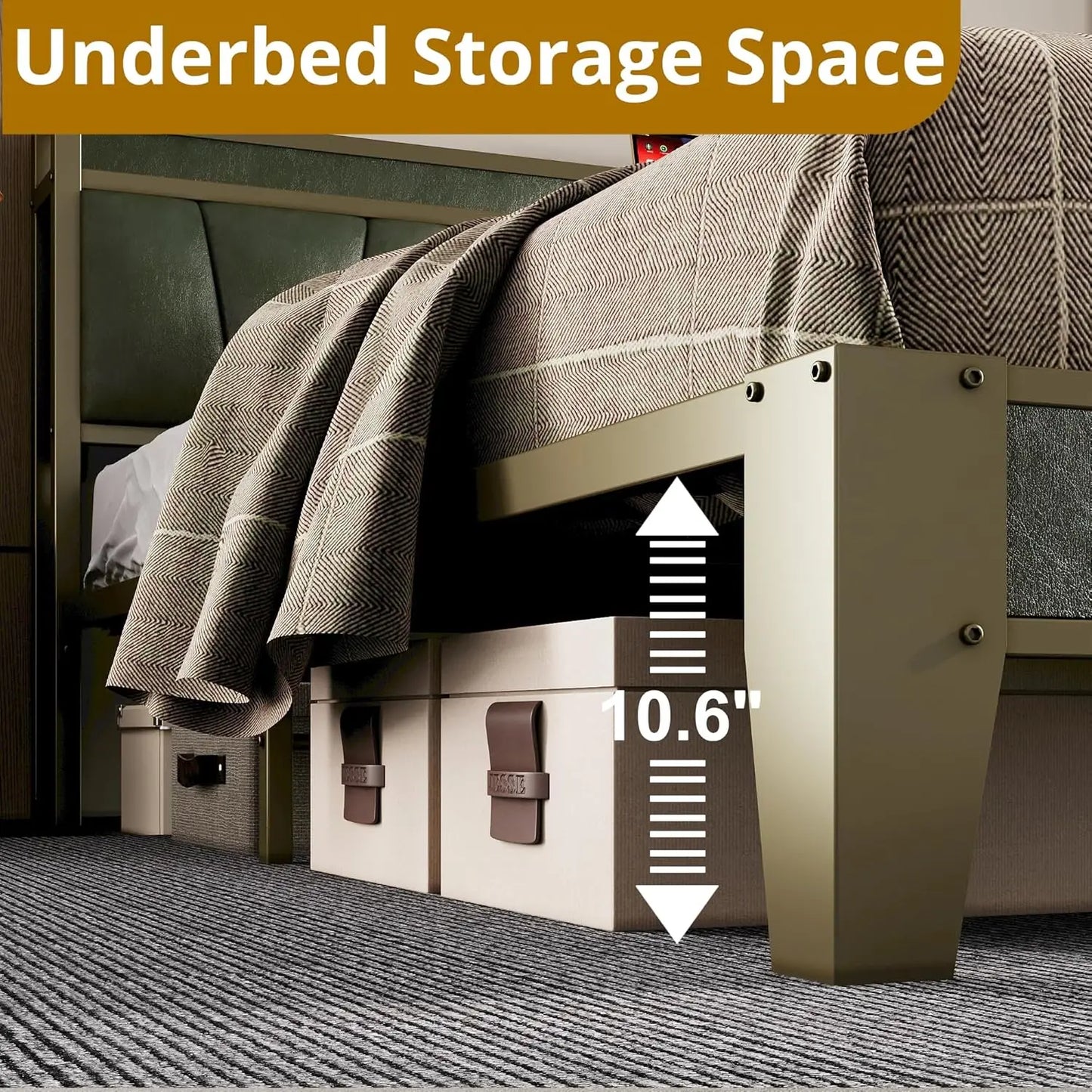 LIKIMIO Bed Frame With Storage Headboard And Charging Station