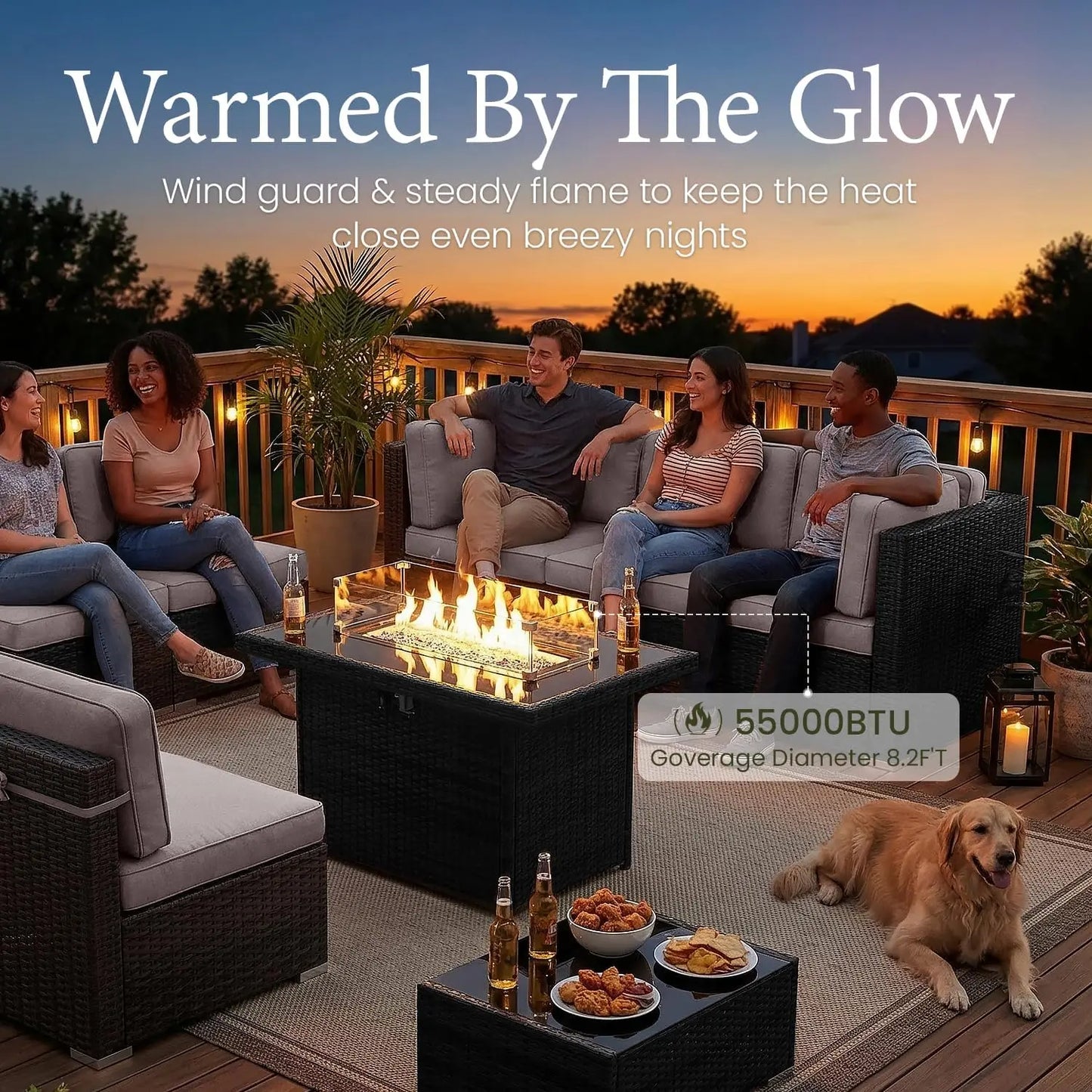 Patio Furniture Set With Fire Pit Table Outdoor Wicker Rattan