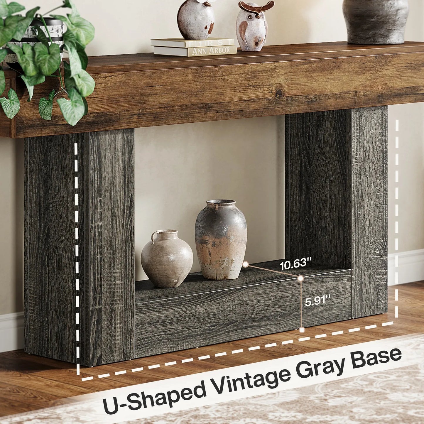 Farmhouse 2-Tier Console Table For Narrow Entryway Wood Sofa Table