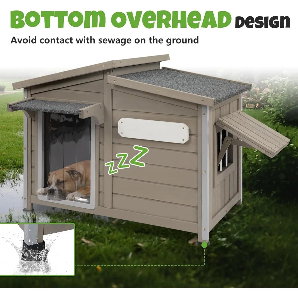 Outdoor Wooden Dog House Weatherproof Adjustable Vent Windows